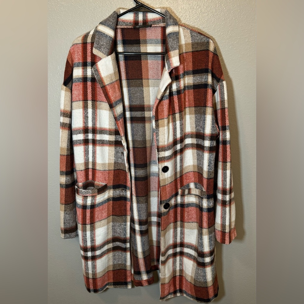 PRETTYGARDEN Plaid Long Coat with Pockets - Picture 2 of 8